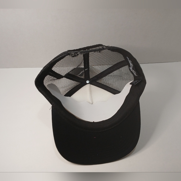 White and Black Trucker Hat with Red Tongue Logo - Picture 5 of 5